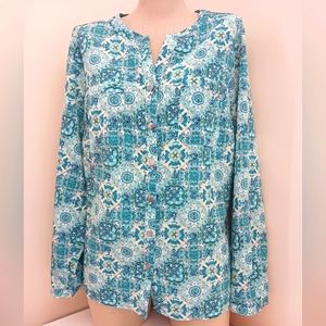 NWT Kim Rogers Casual Turqouise Madrid Button Up Blouse Sz M